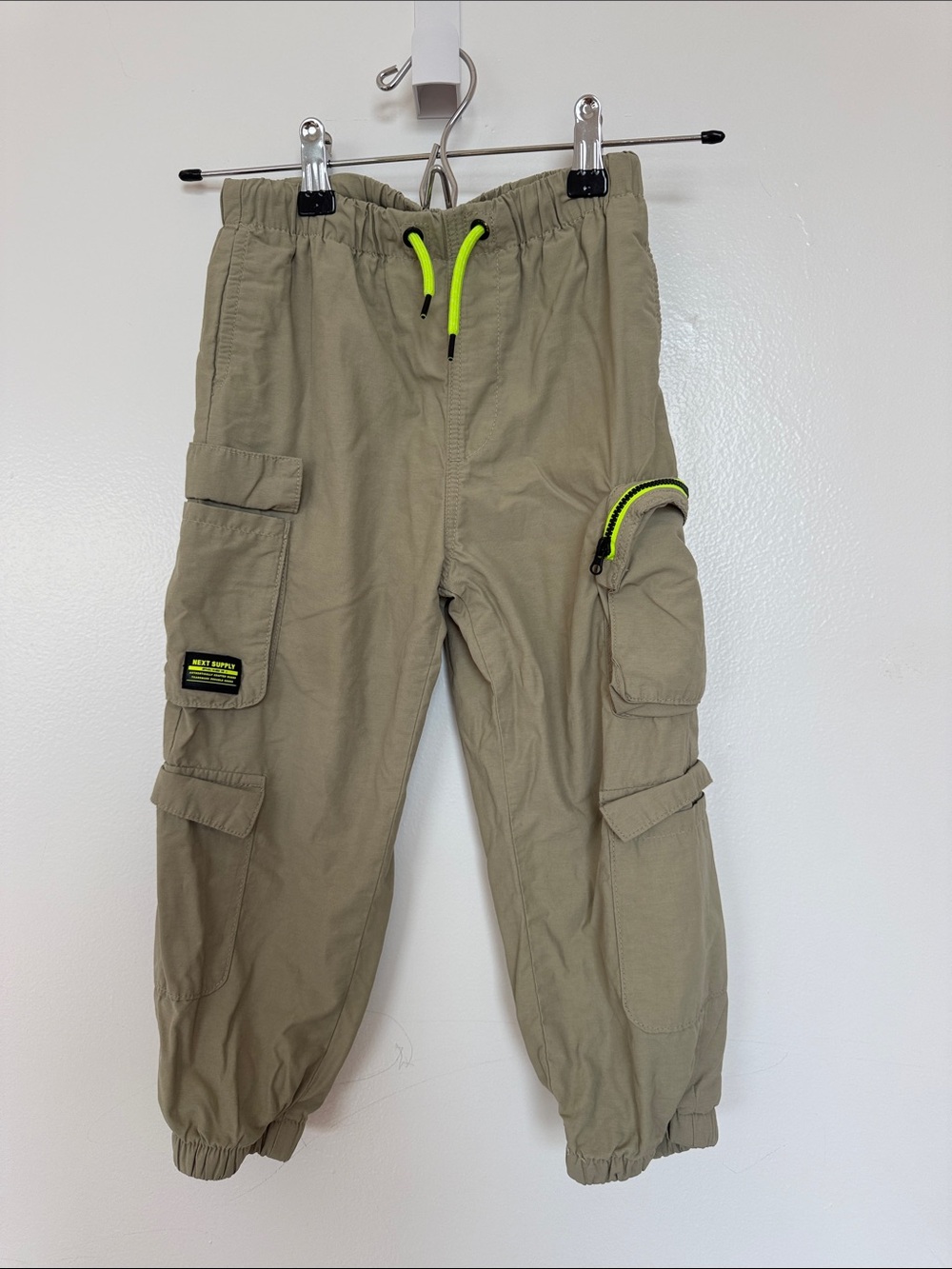Next Level Apparel Khaki Cargo Joggers with Neon Green Accents